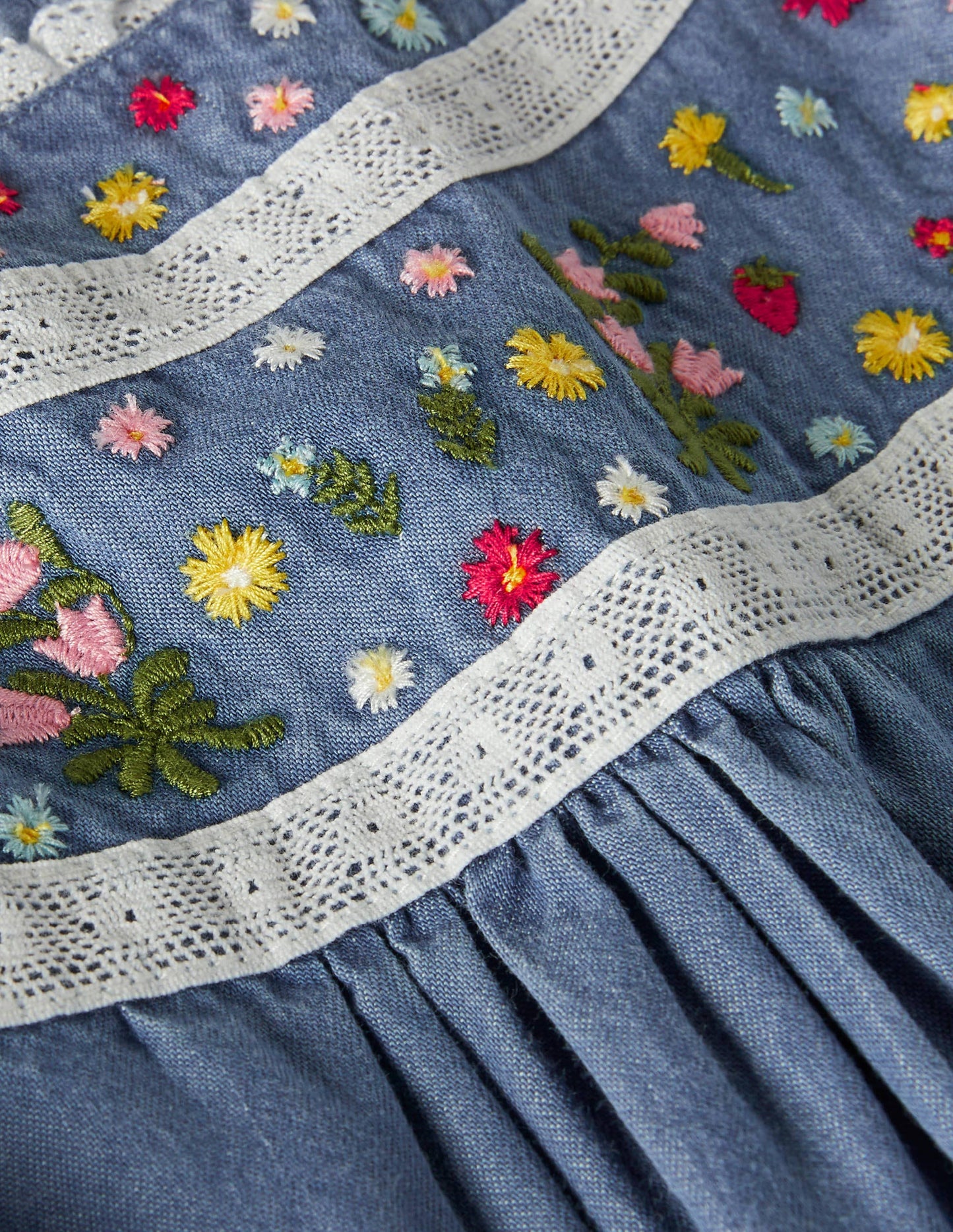 Chambray Embroidered Top-Chambray