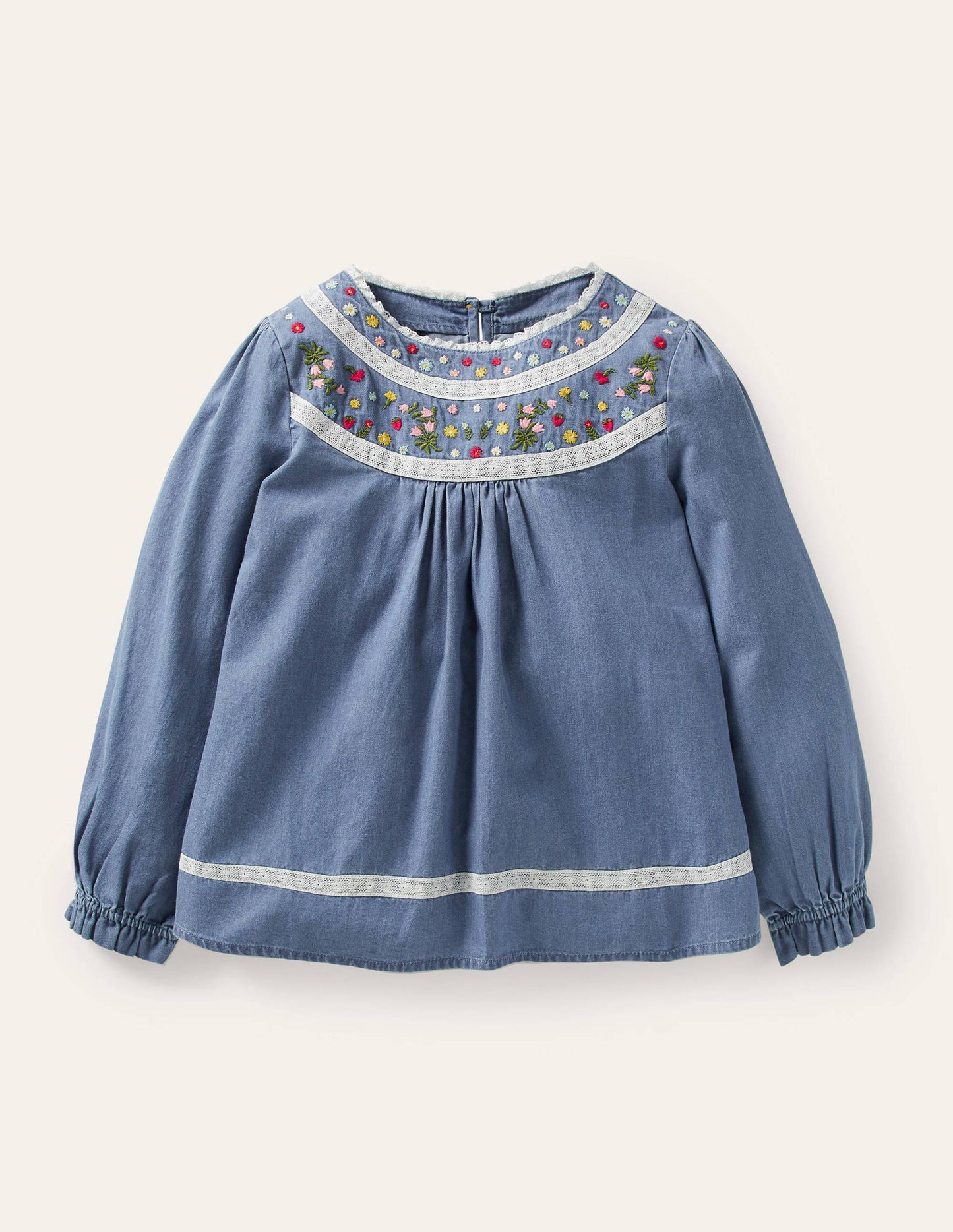 Chambray Embroidered Top-Chambray