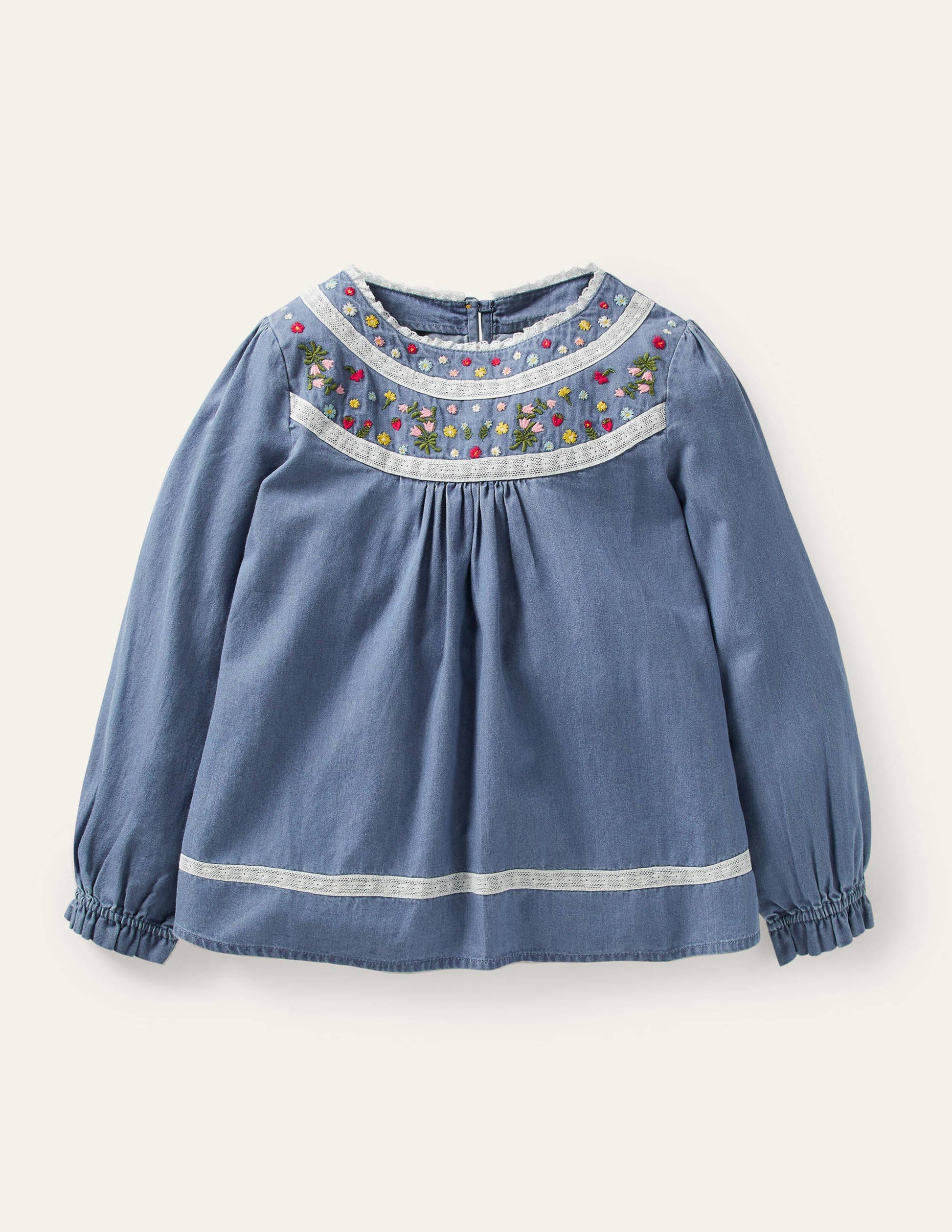 Chambray Embroidered Top-Chambray-1