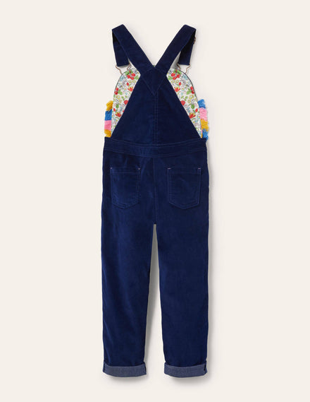 Appliqué Velvet Dungarees-Starboard Blue Unicorns