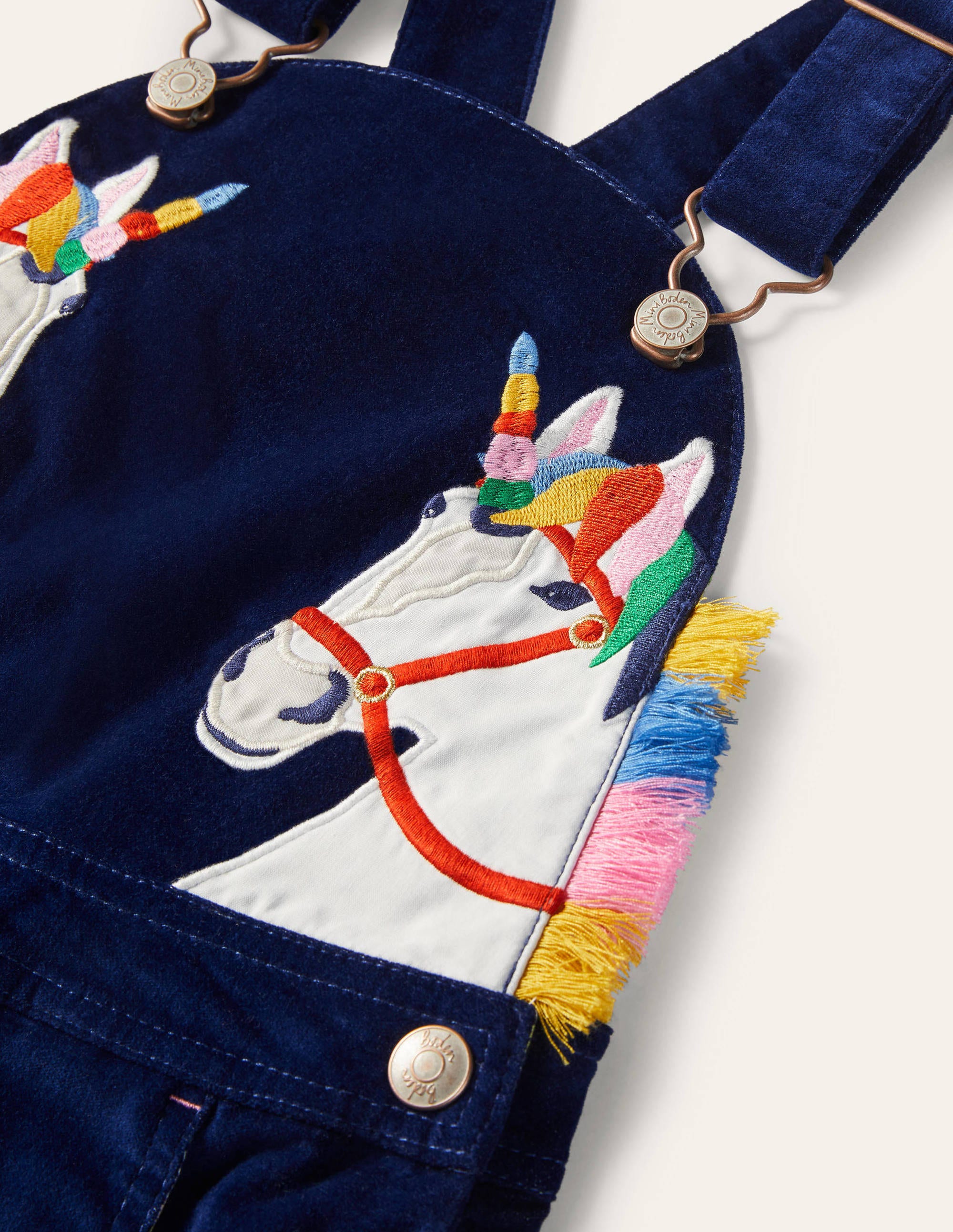 Appliqué Velvet Dungarees-Starboard Blue Unicorns - Image 3