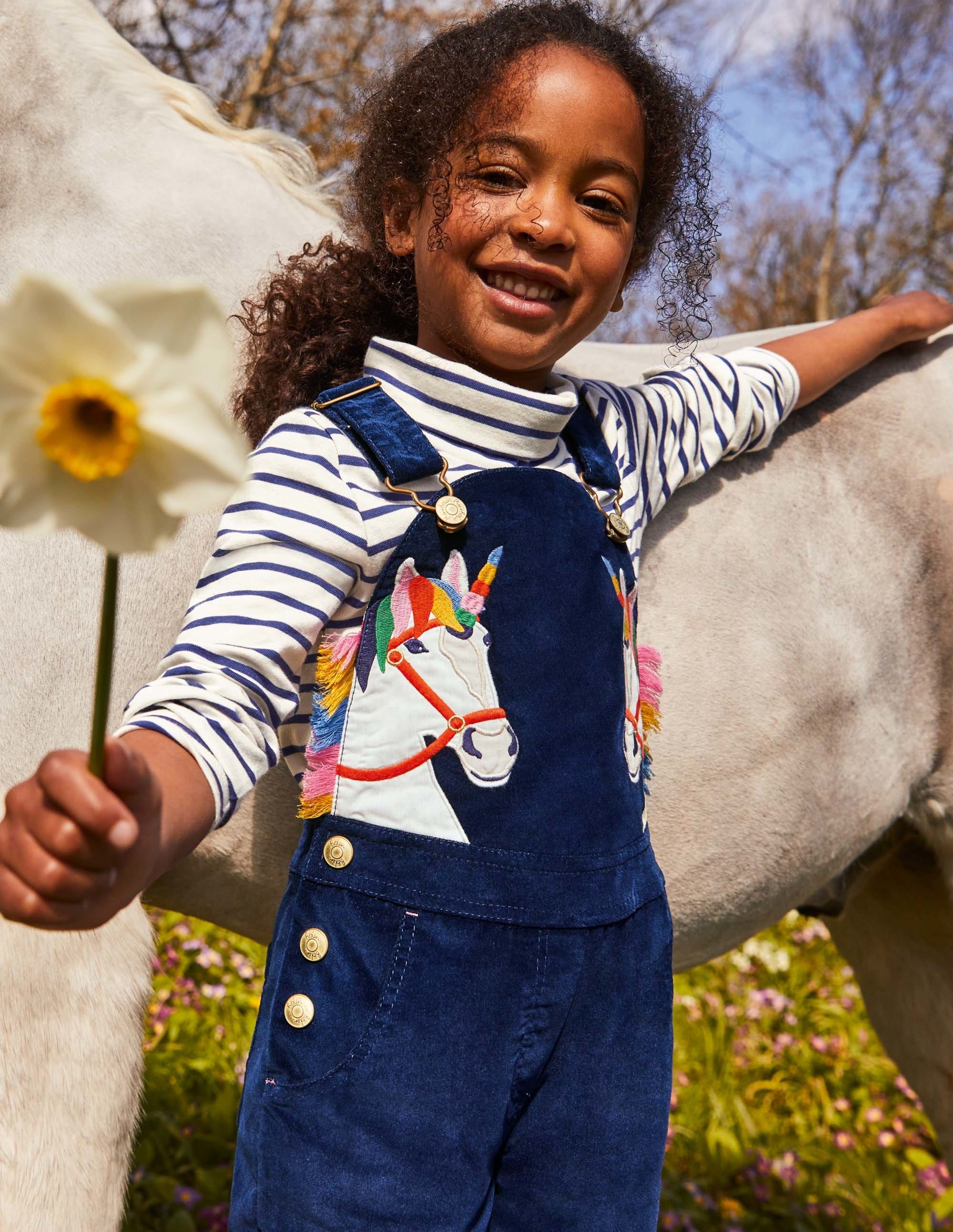 Appliqué Velvet Dungarees-Starboard Blue Unicorns - Image 4