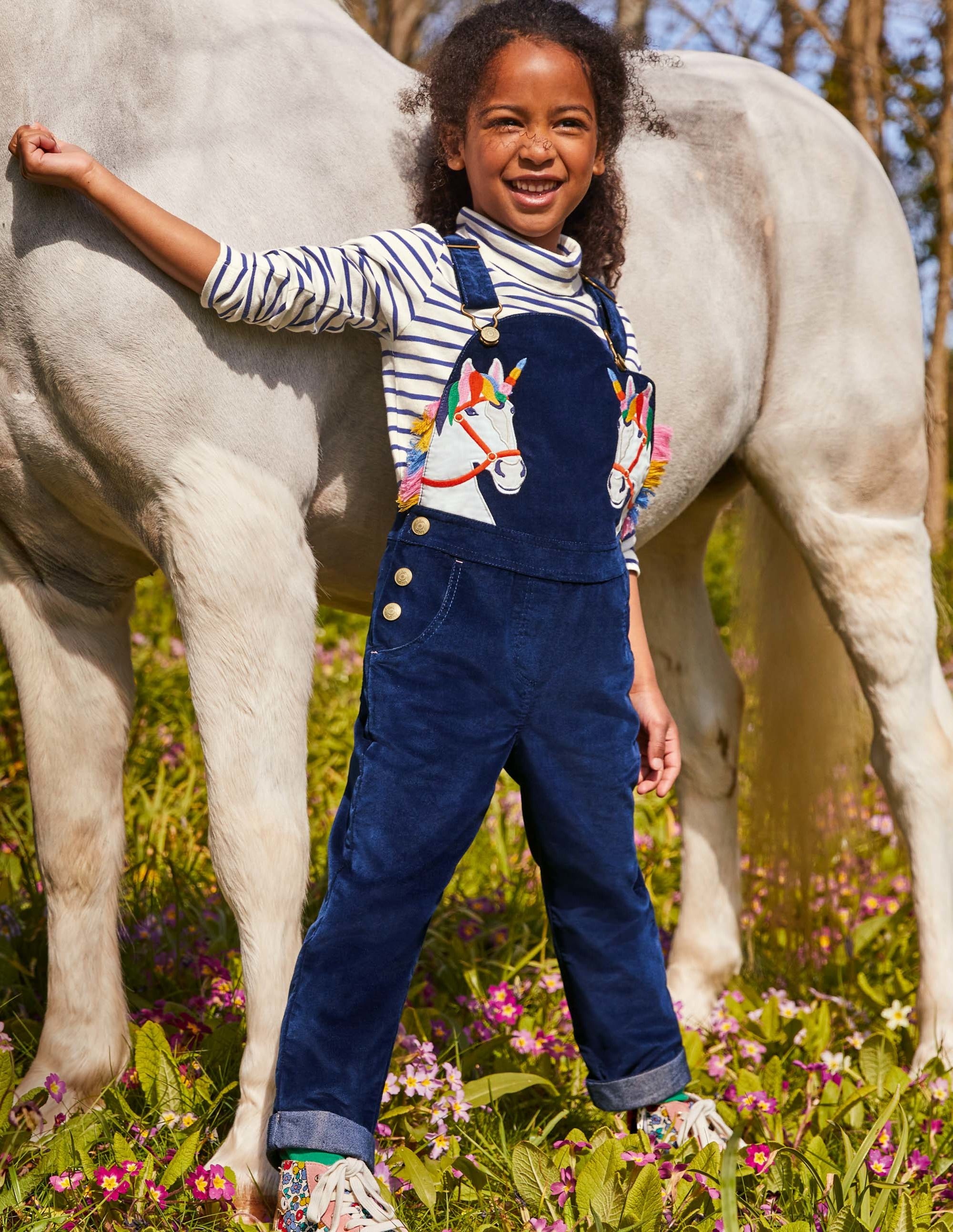 Appliqué Velvet Dungarees-Starboard Blue Unicorns - Image 5
