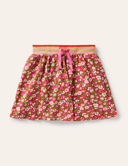 Cosy Twirly Sweatshirt Skirt-Rockabilly Red Vintage Floral-1