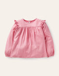 Floaty Printed Ruffle Top-Formica Pink Gold Spot
