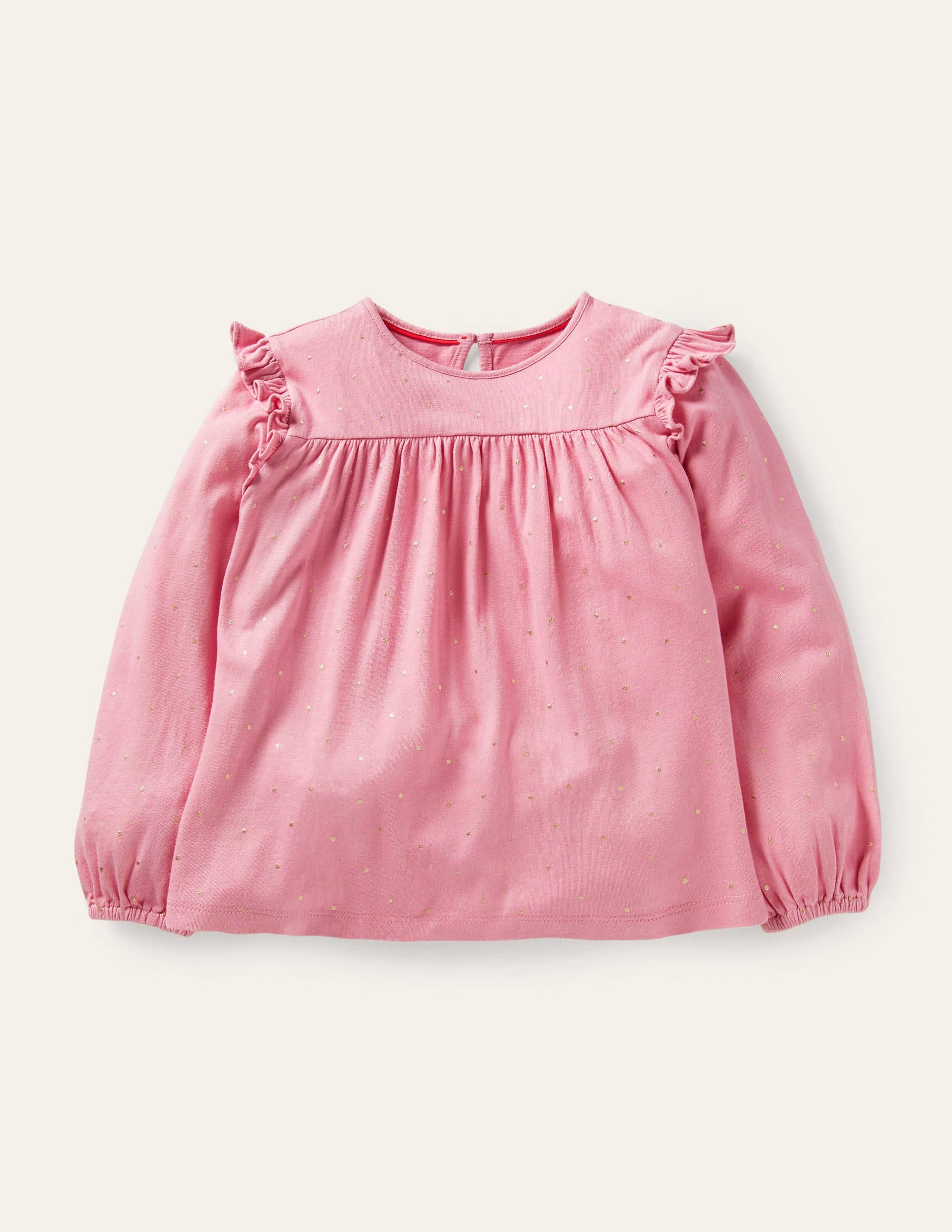 Floaty Printed Ruffle Top-Formica Pink Gold Spot - Image 1