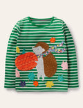 Big Appliqué T-shirt-Highland Green/ Ivory Hedgehog