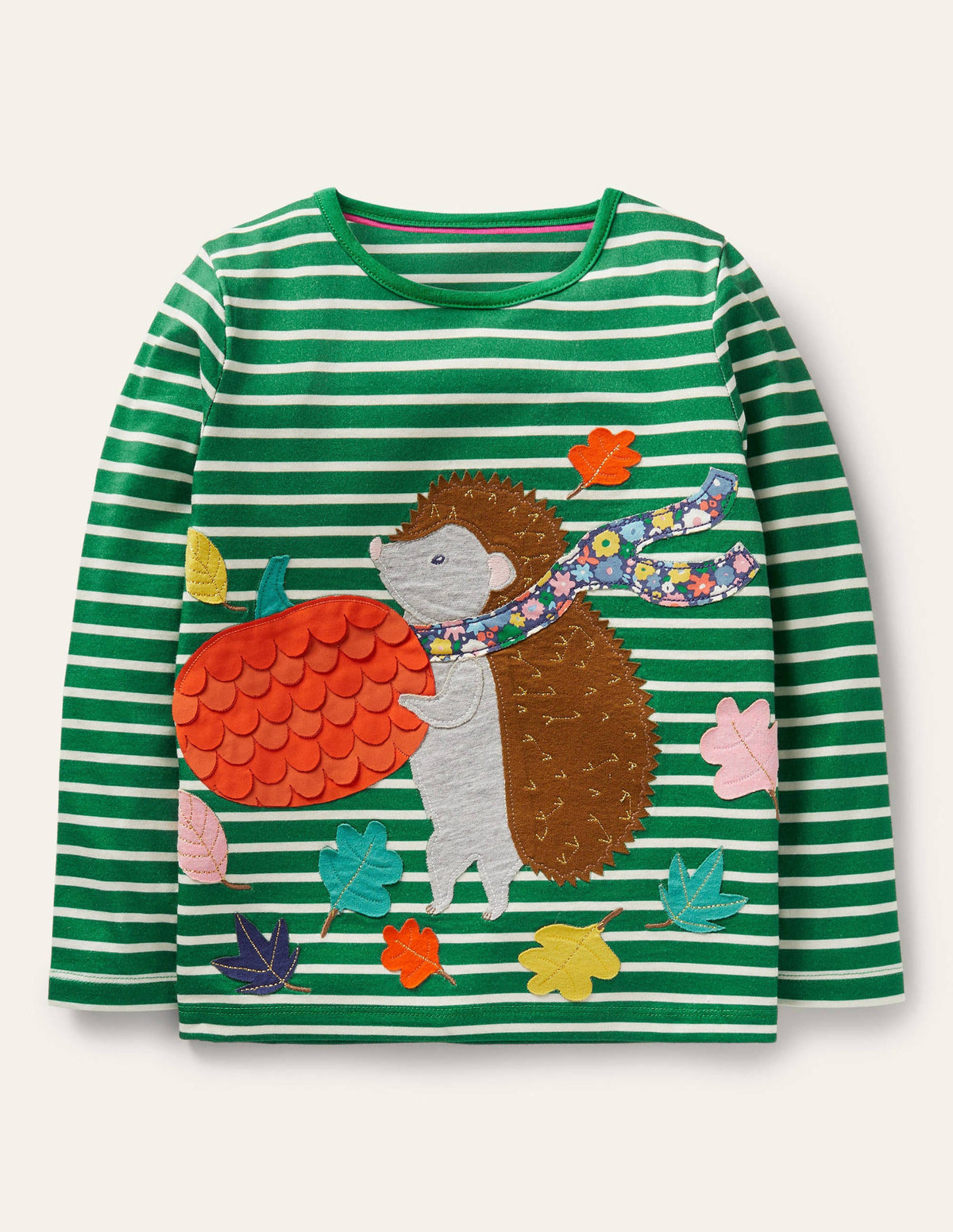 Big Appliqué T-shirt-Highland Green/ Ivory Hedgehog - Image 1