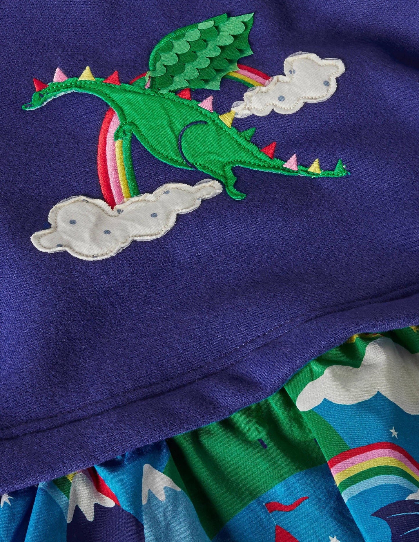 Appliqué Hotchpotch Dress-Multi Dragon Sky
