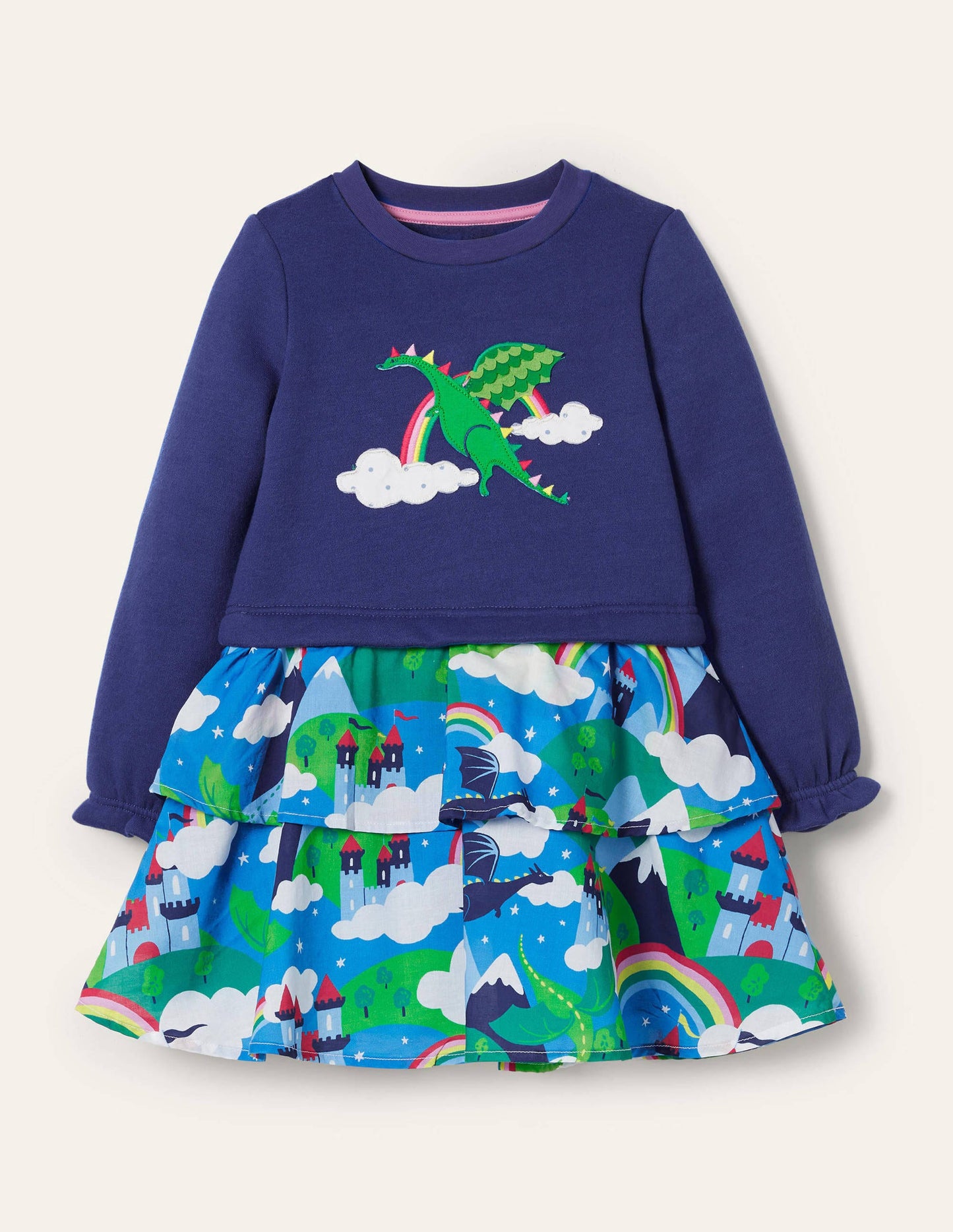 Appliqué Hotchpotch Dress-Multi Dragon Sky