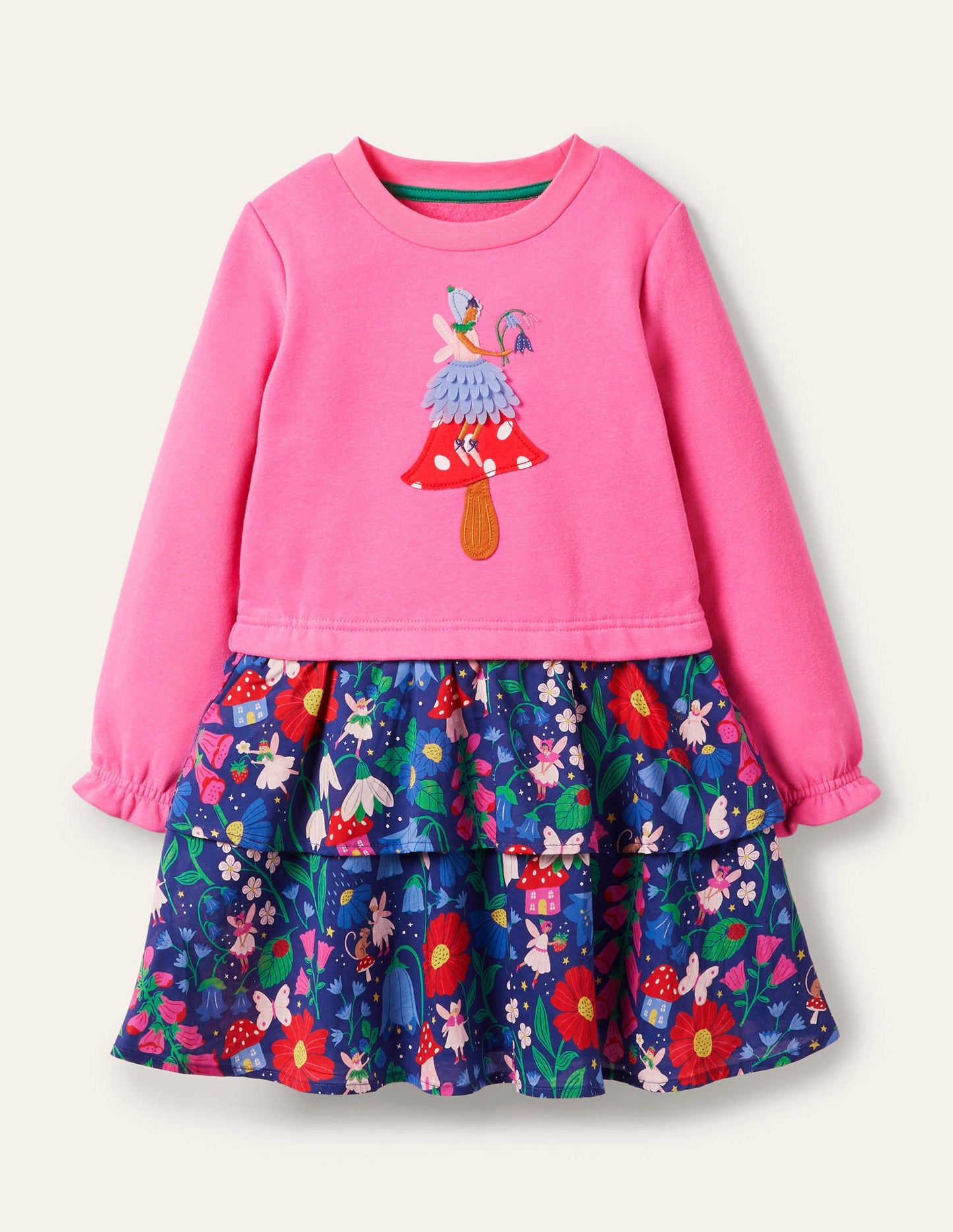 Appliqué Hotchpotch Dress-Starboard Blue Forest Fairies