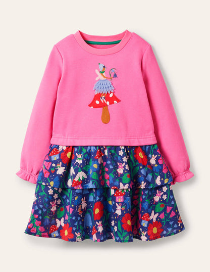 Appliqué Hotchpotch Dress-Starboard Blue Forest Fairies-1