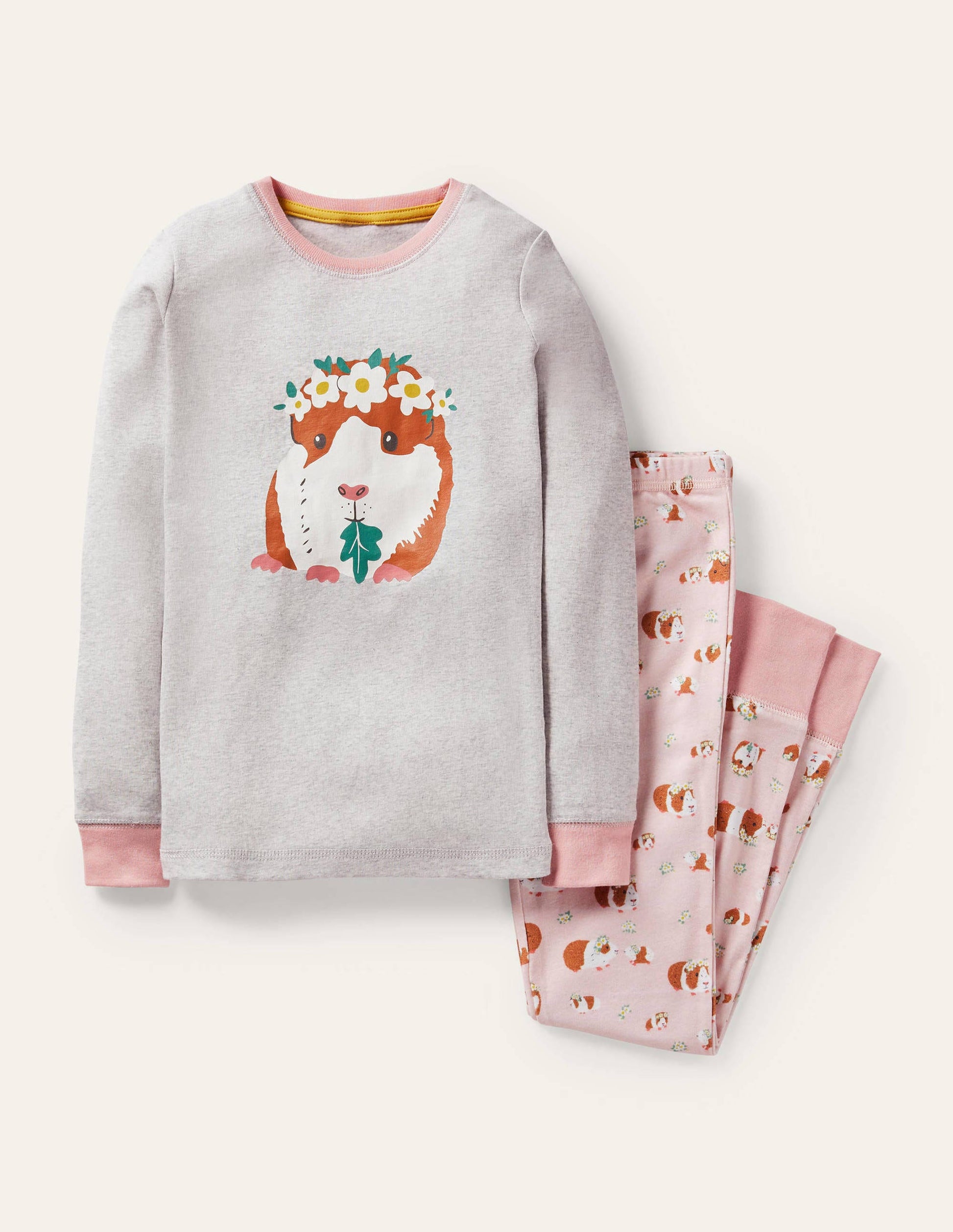 Snug Long John Pyjamas-Dusty Pink Guinea Pigs-1