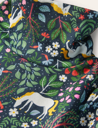 Roll Neck Supersoft T-shirt-Stormy Blue Unicorn Tapestry-3