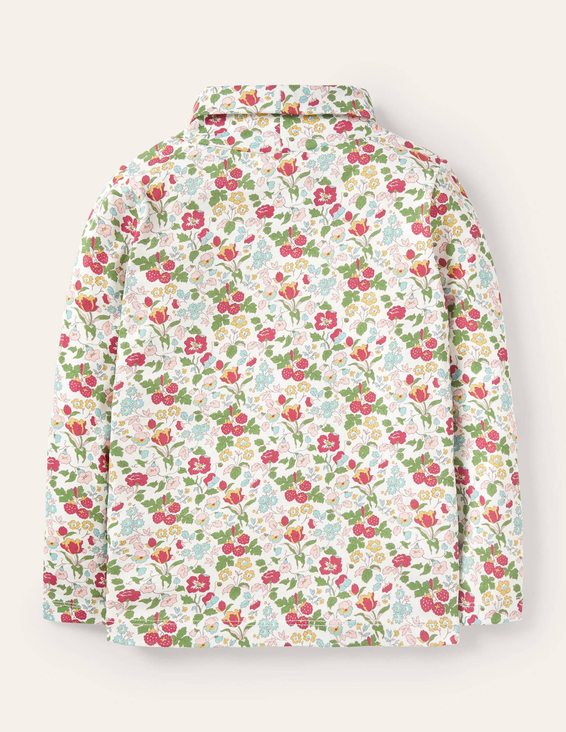 Roll Neck Supersoft T-shirt-Ivory Autumn Berry Floral-2