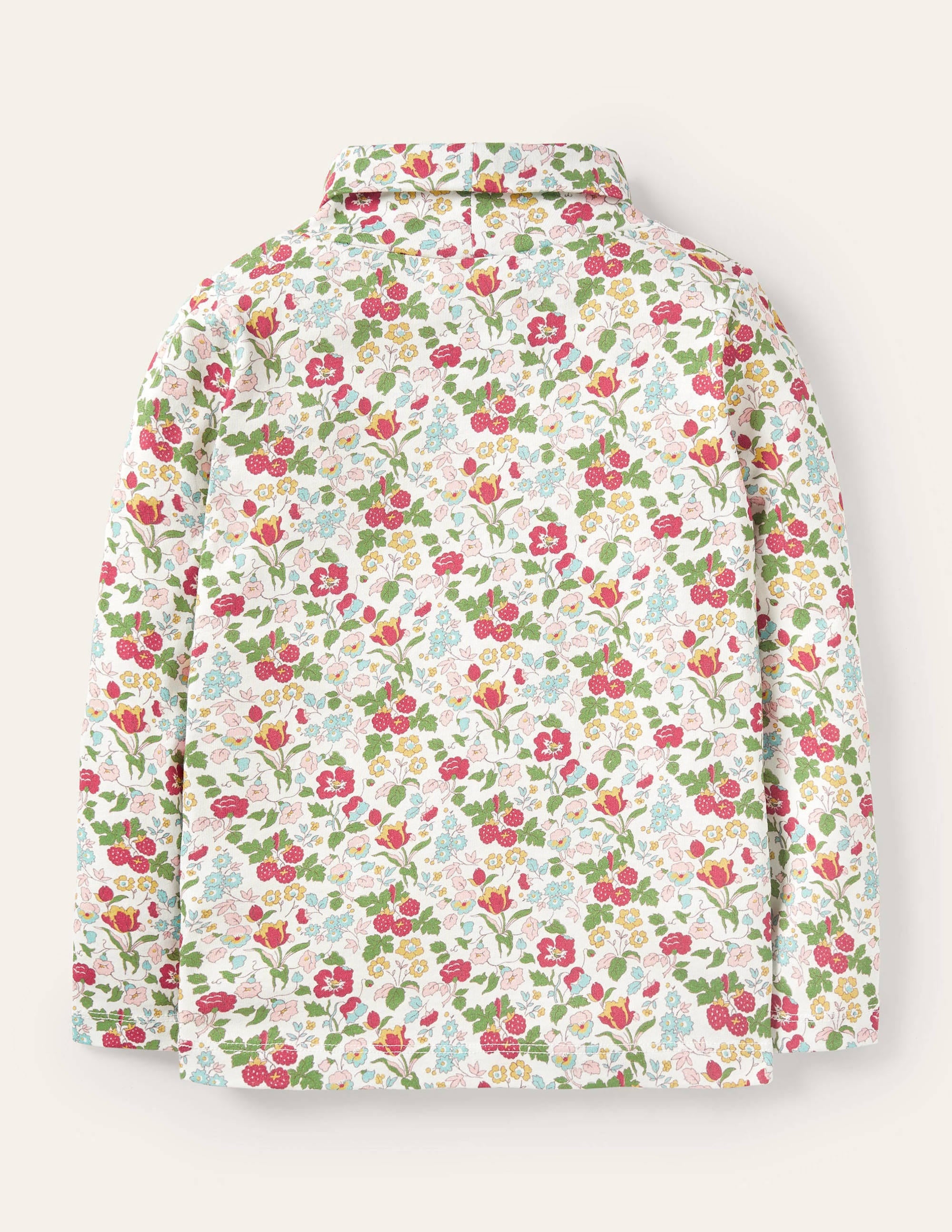Roll Neck Supersoft T-shirt-Ivory Autumn Berry Floral - Image 2