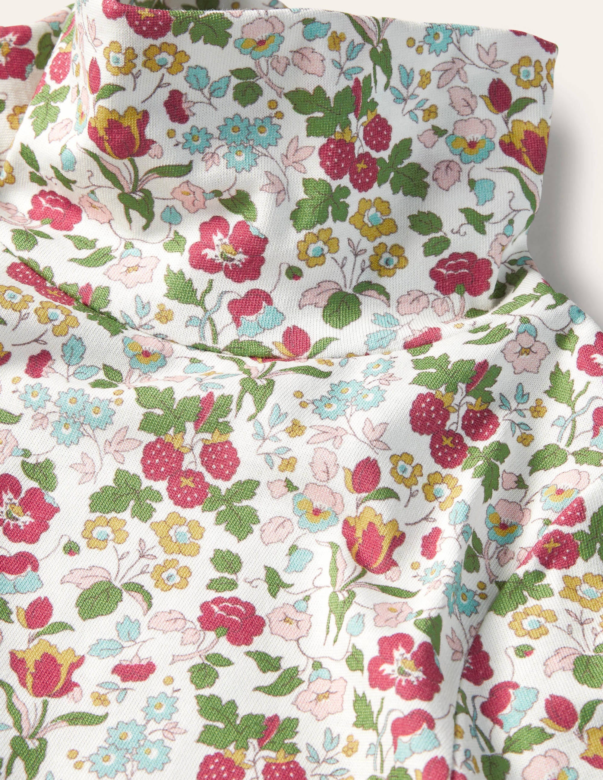 Roll Neck Supersoft T-shirt-Ivory Autumn Berry Floral - Image 3
