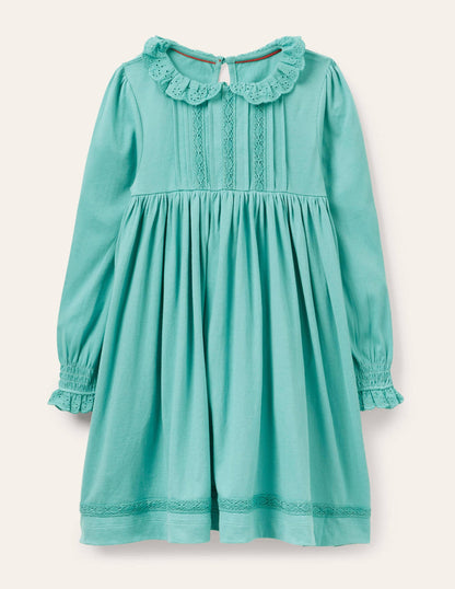 Broderie Collar Jersey Dress-Brook Blue-1