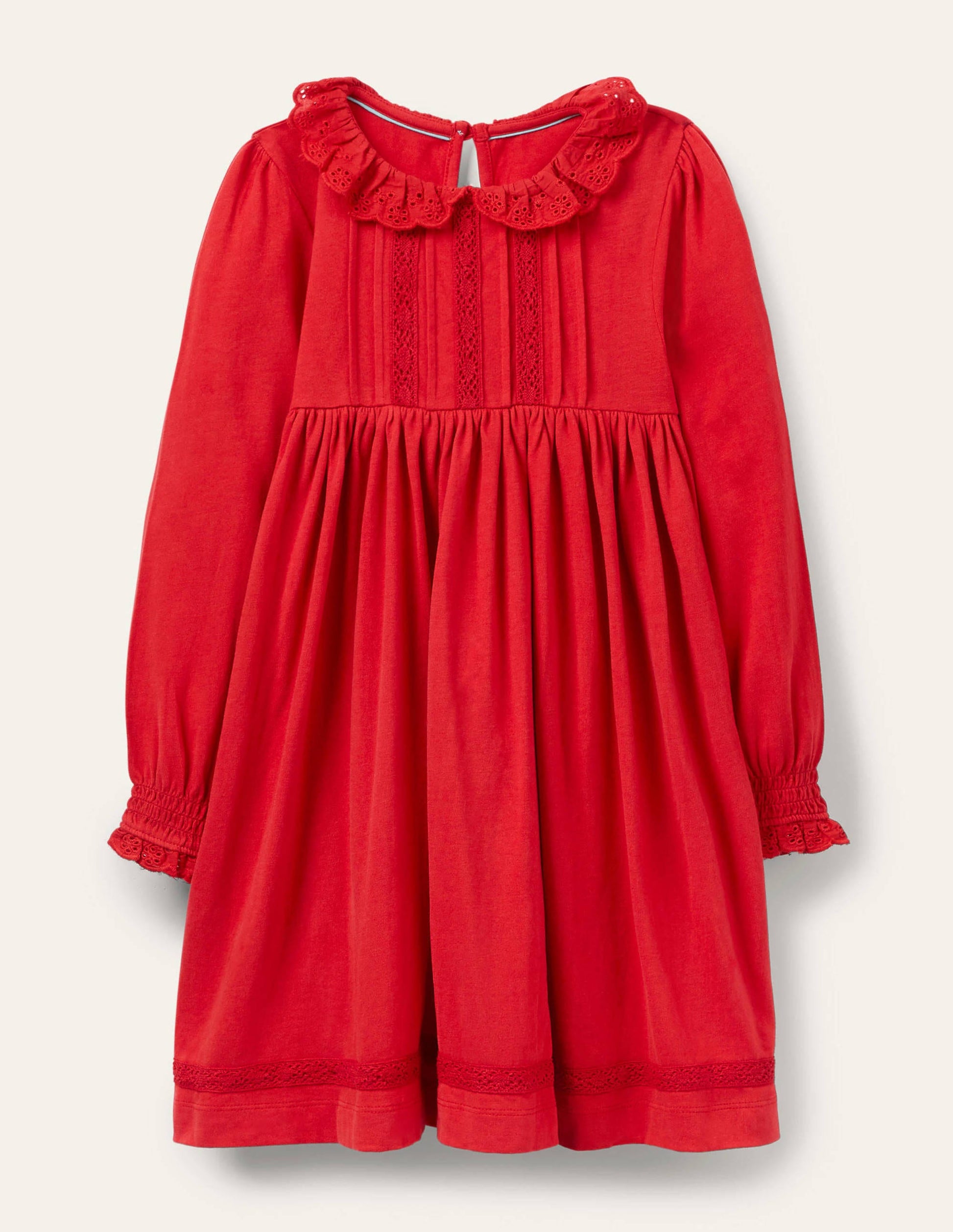 Broderie Collar Jersey Dress-Rockabilly Red-1