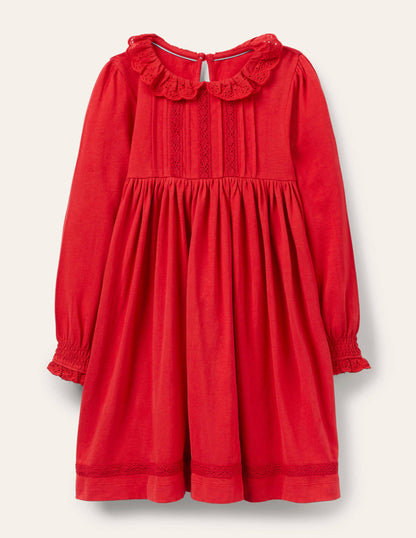 Broderie Collar Jersey Dress-Rockabilly Red-1