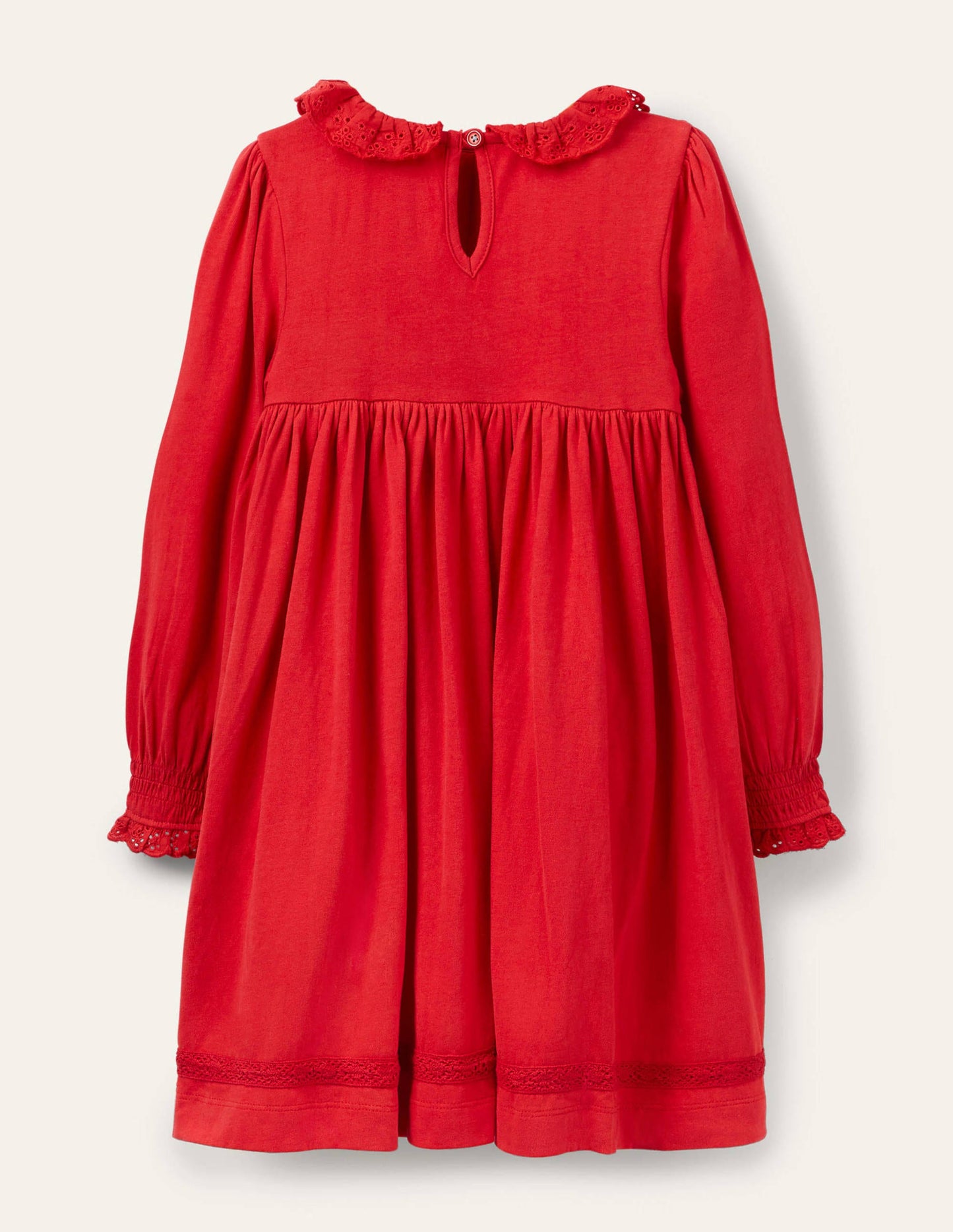 Broderie Collar Jersey Dress-Rockabilly Red