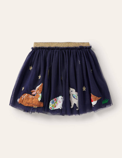 Appliqué Tulle Skirt-Starboard Blue Animals-2