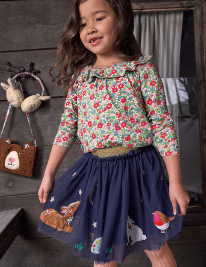 Appliqué Tulle Skirt-Starboard Blue Animals-1