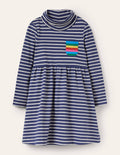 Roll Neck Supersoft Dress-Starboard Blue/ Ivory
