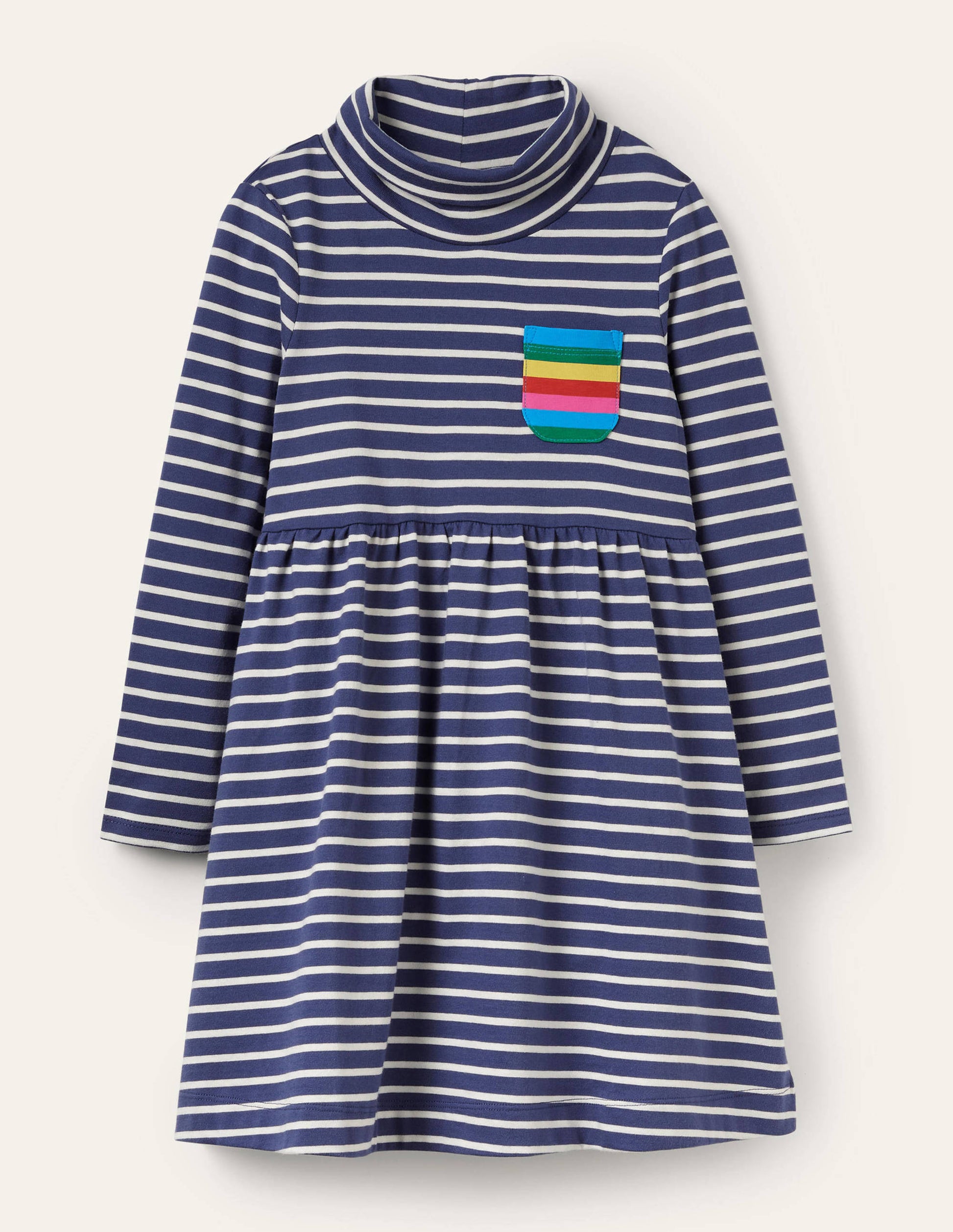 Roll Neck Supersoft Dress-Starboard Blue/ Ivory-1