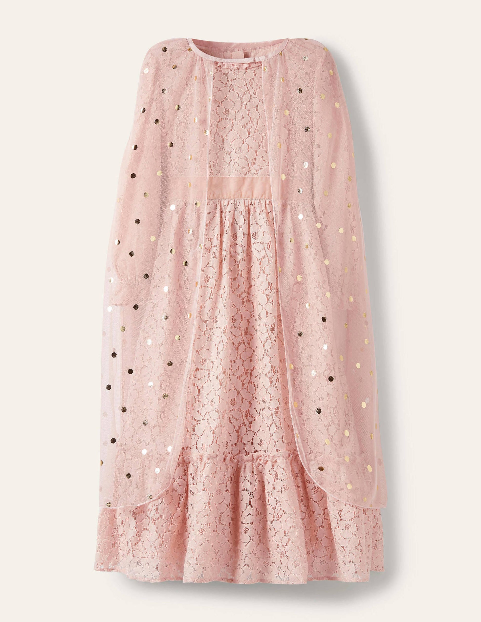 Lace Cape Dress-Provence Pink/ Gold Foil Spot-1