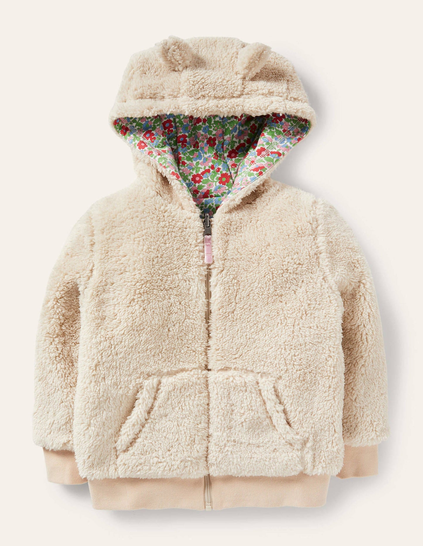 Cosy Borg Reversible Hoodie-Natural/ Vintage Floral