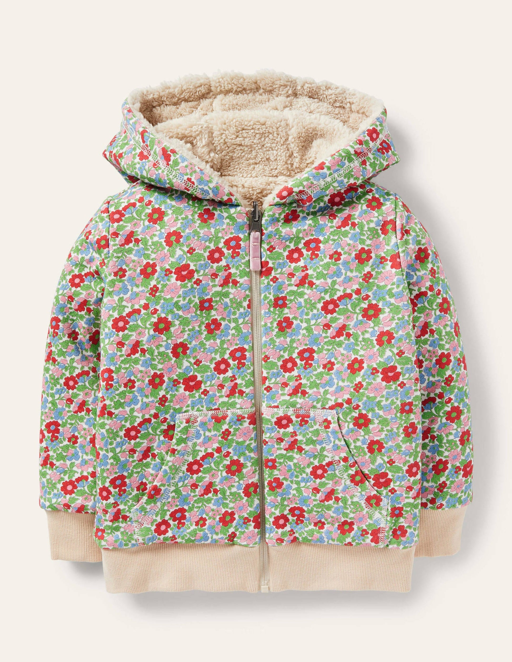 Cosy Borg Reversible Hoodie-Natural/ Vintage Floral-4