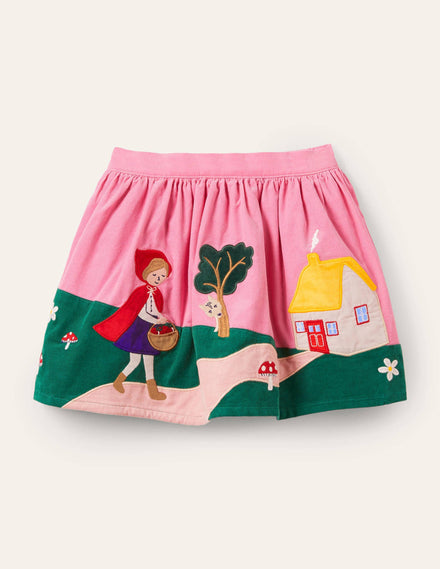 Appliqué Scene Cord Skirt-Formica Pink Red Riding Hood