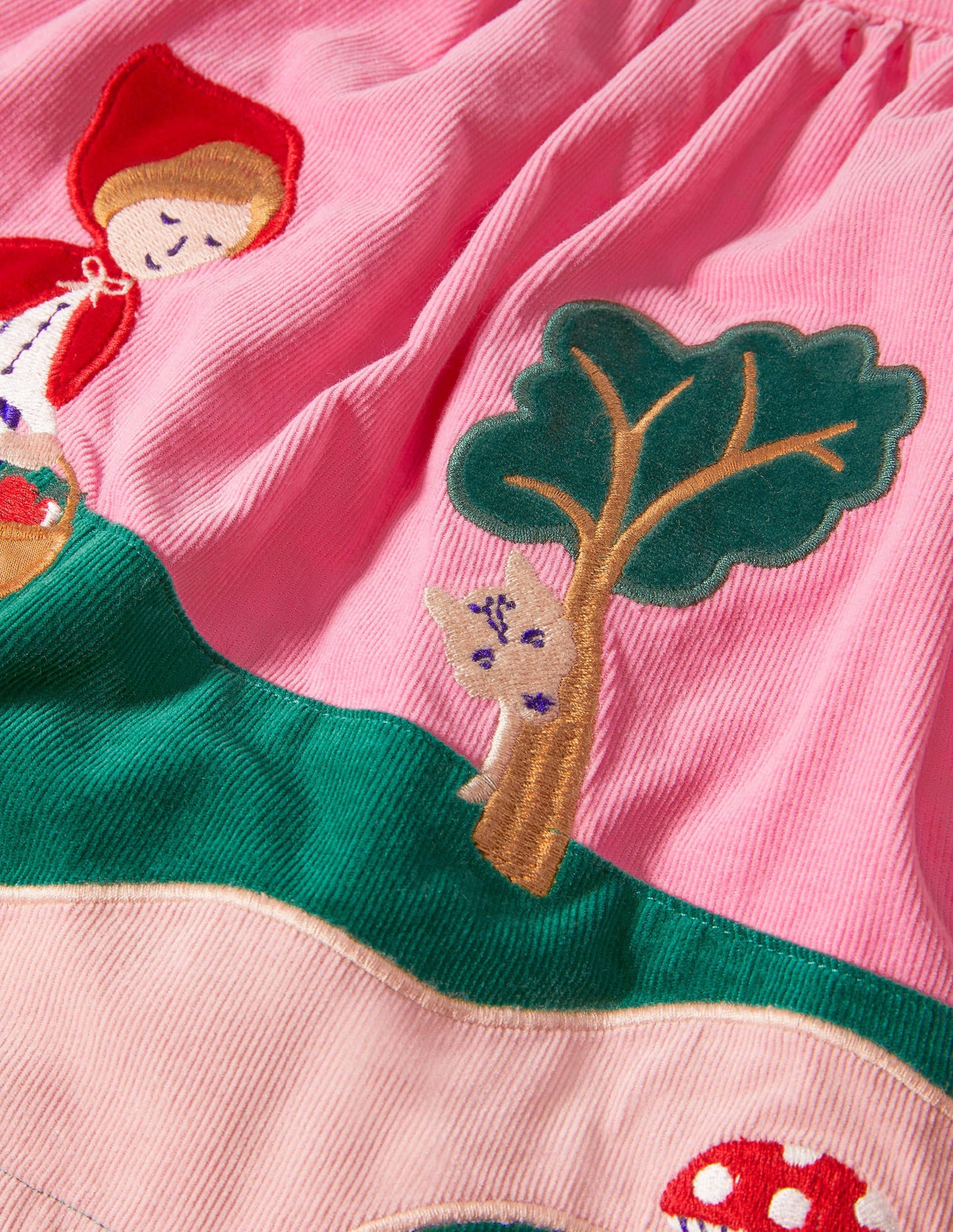 Appliqué Scene Cord Skirt-Formica Pink Red Riding Hood