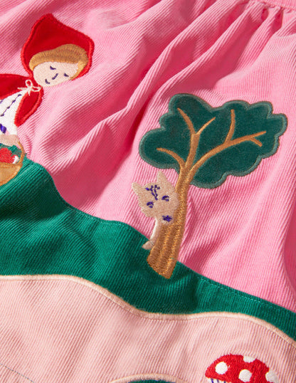 Appliqué Scene Cord Skirt-Formica Pink Red Riding Hood-4