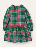 Relaxed Woven Check Dress-Forest Green Check