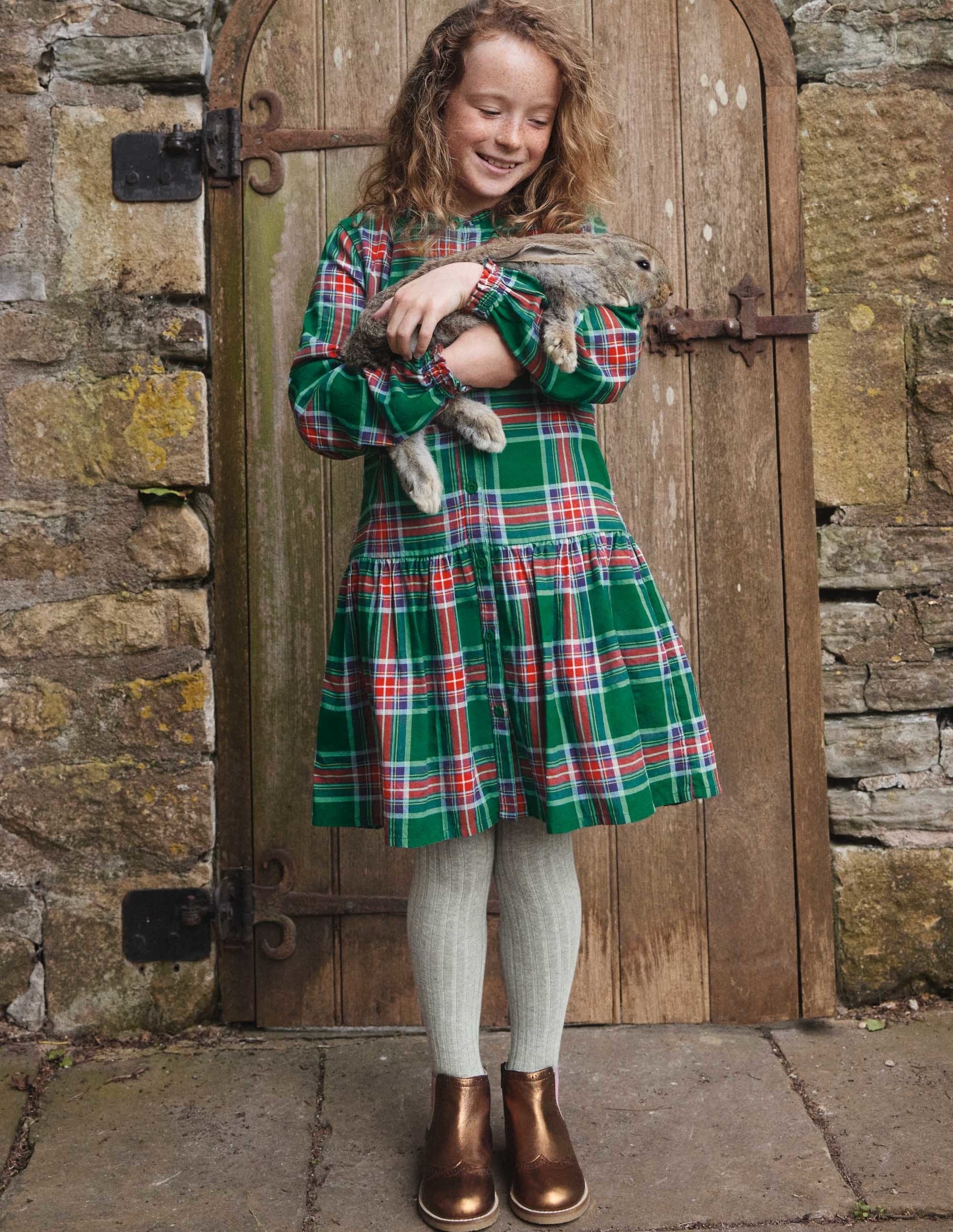 Relaxed Woven Check Dress-Forest Green Check-4