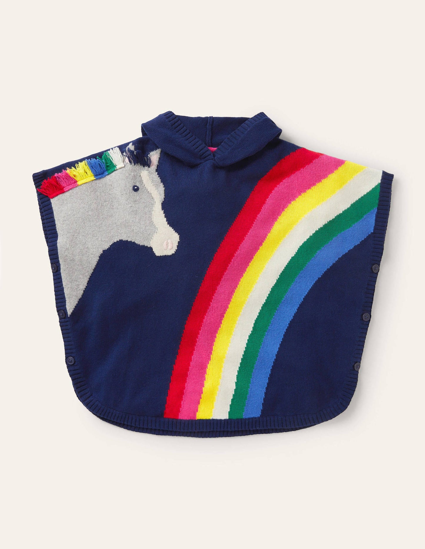 Horse Knitted Poncho-Starboard Blue Rainbow
