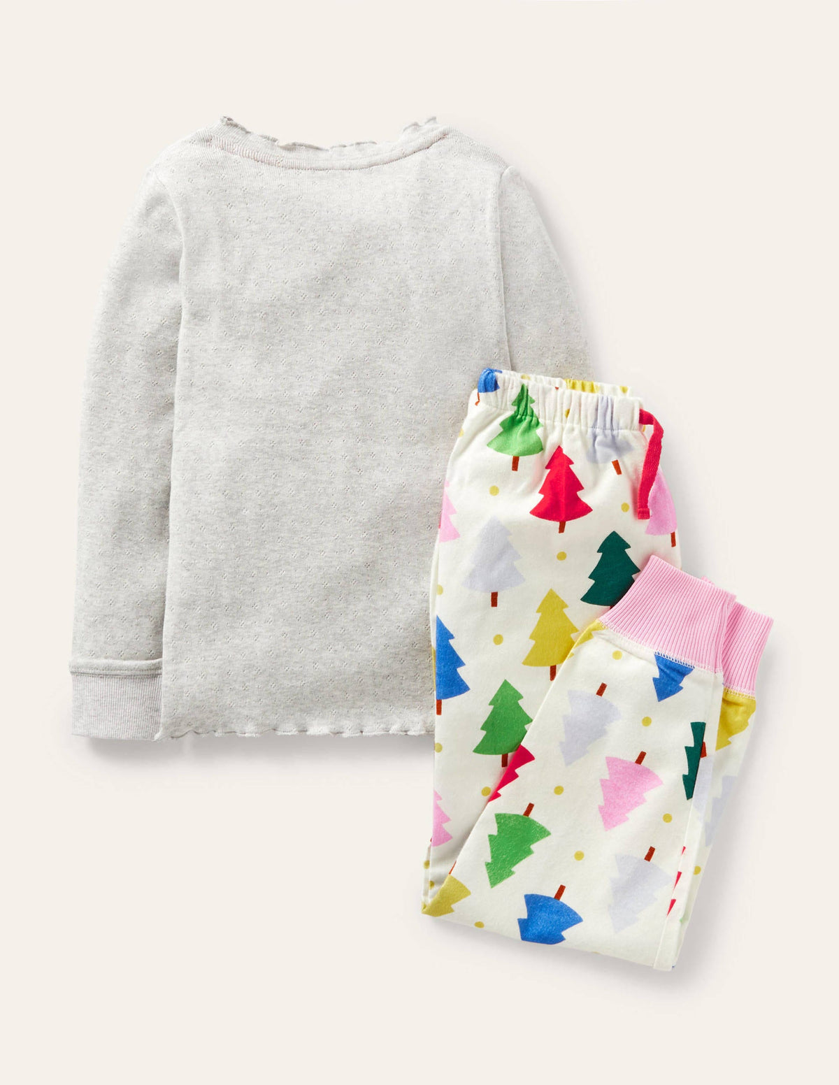 Festive Pyjama Set-Ivory Rainbow Christmas Trees - Image 2