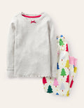 Festive Pyjama Set-Ivory Rainbow Christmas Trees