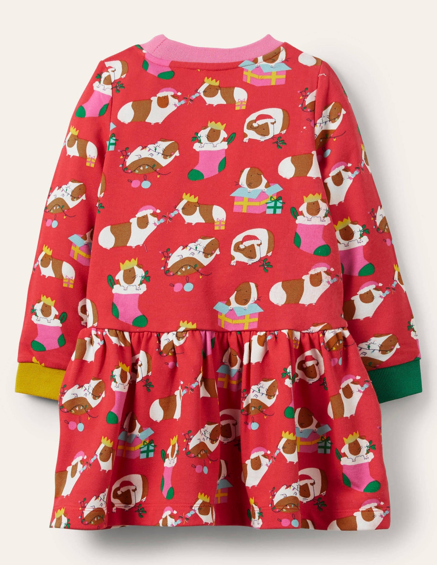 Cosy Printed Sweatshirt Dress-Red Festive Guinea Pigs