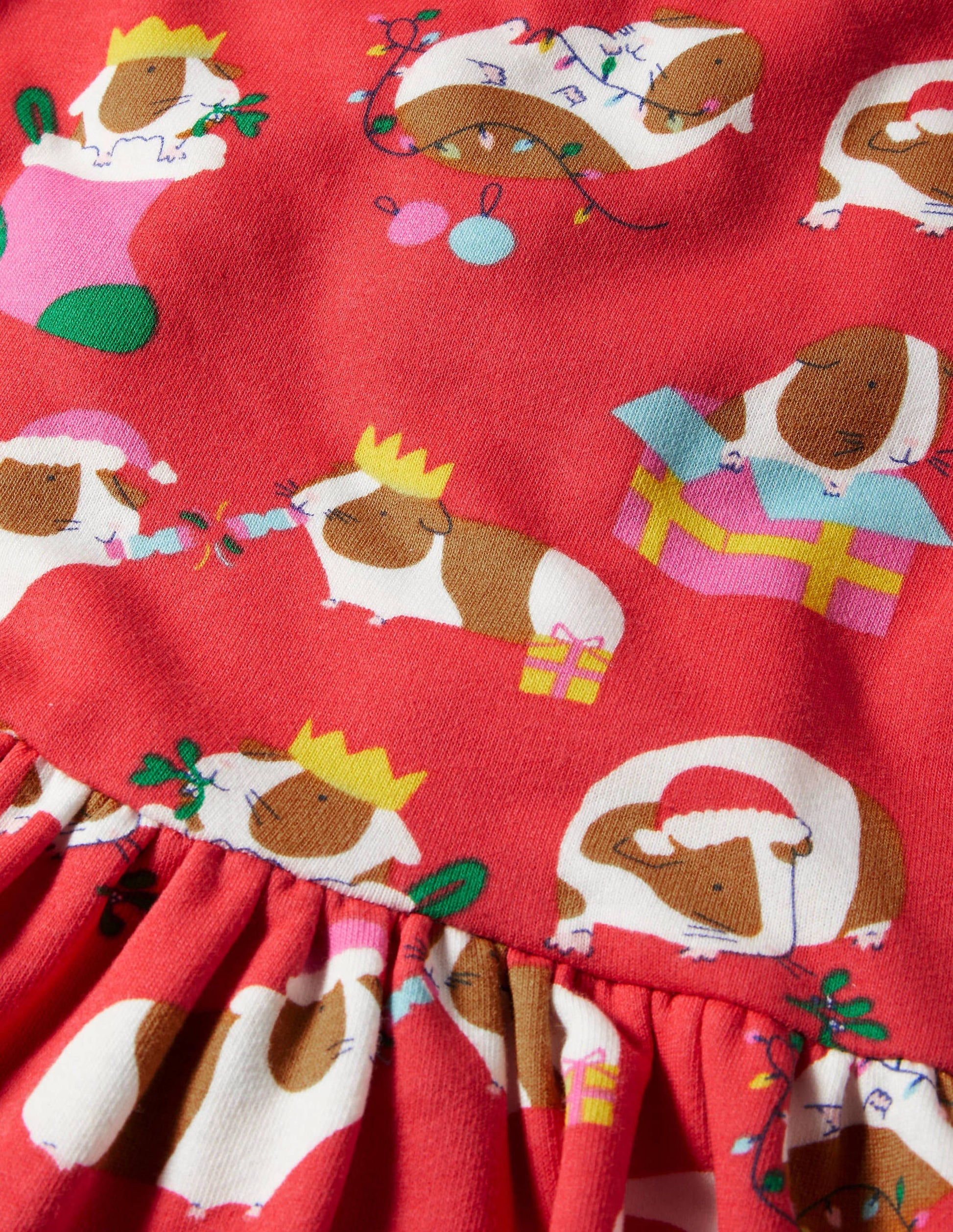 Cosy Printed Sweatshirt Dress-Red Festive Guinea Pigs-3