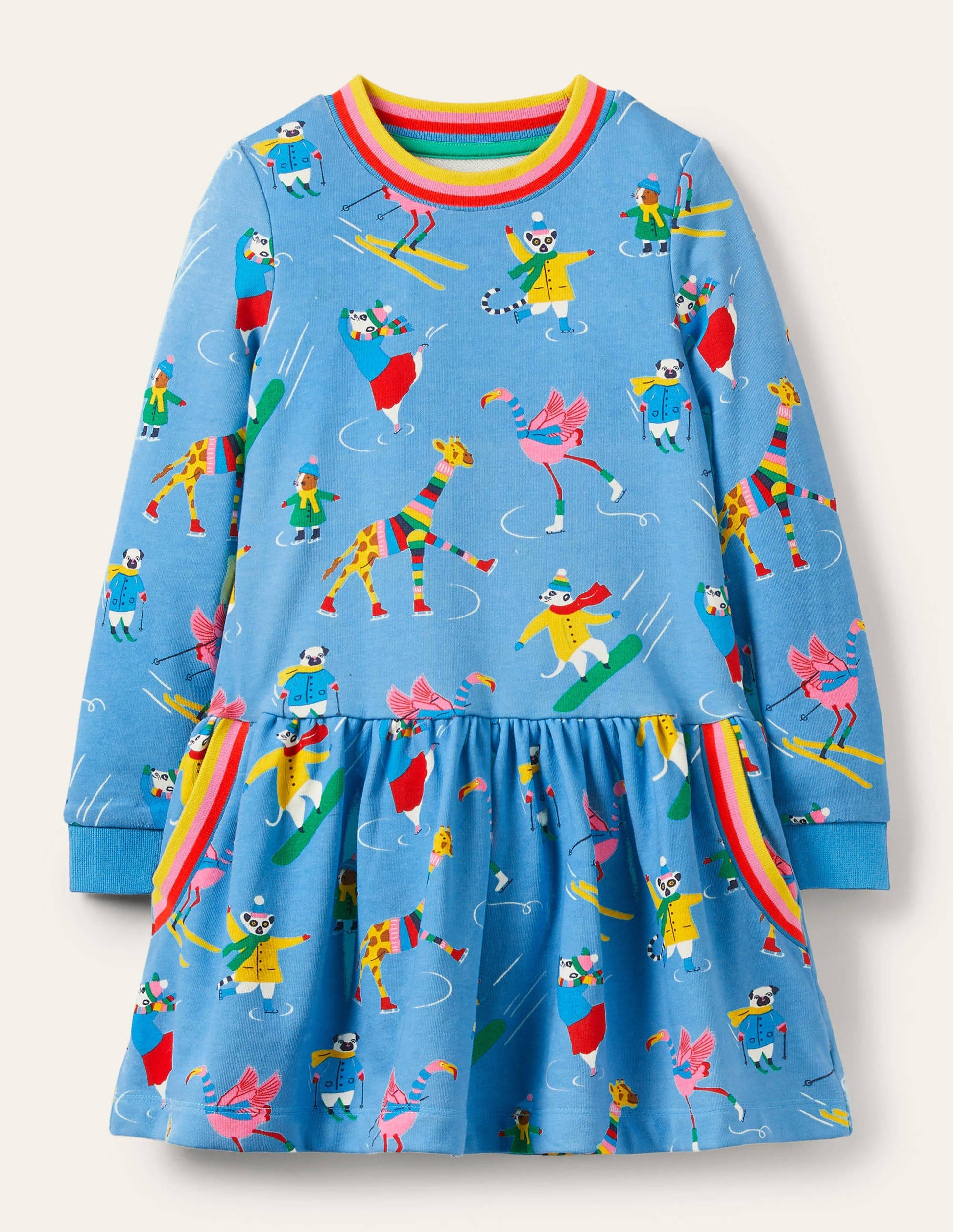 Cosy Printed Sweatshirt Dress-Surfboard Blue Animal Antics-1