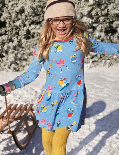 Cosy Printed Sweatshirt Dress-Surfboard Blue Animal Antics-4