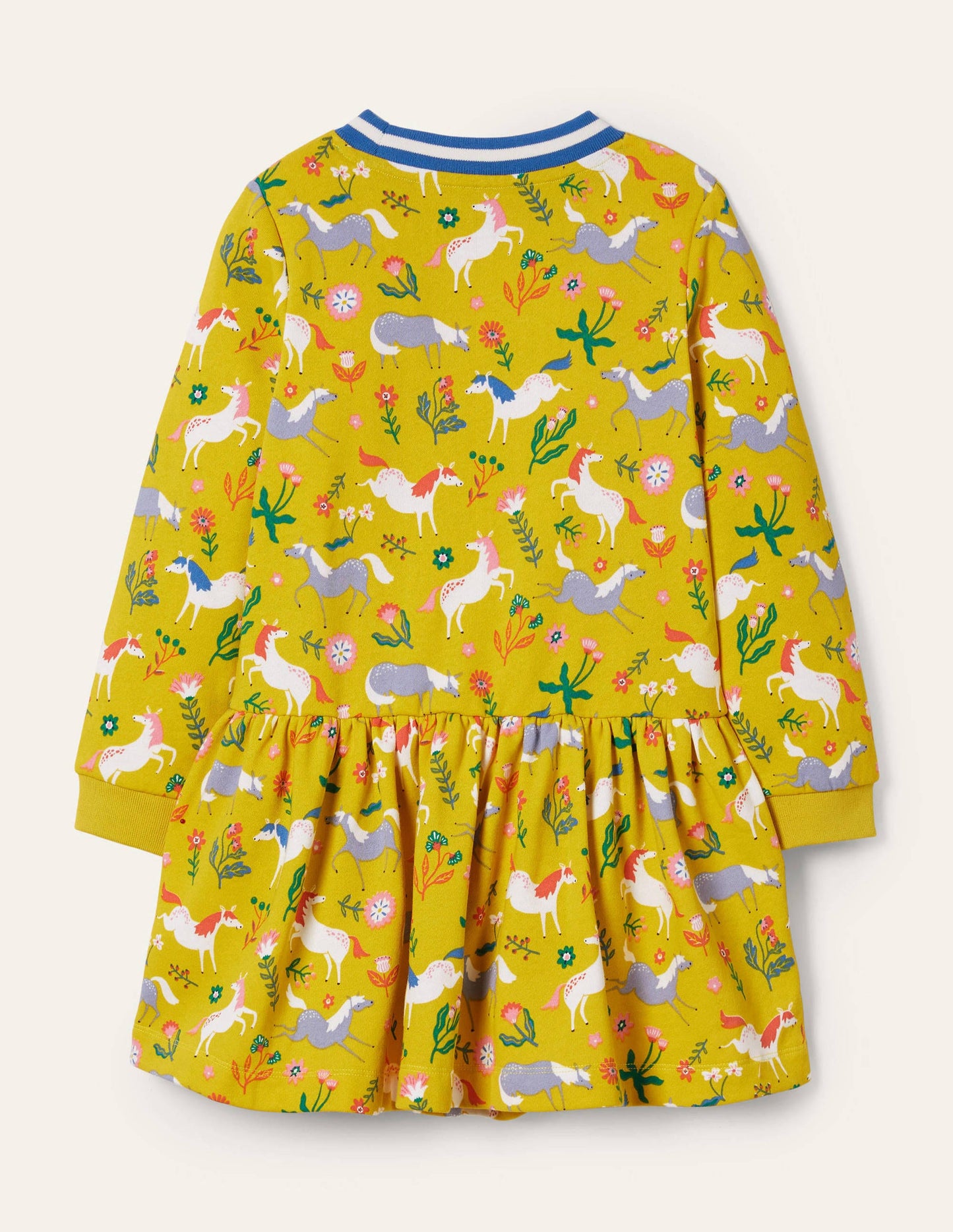 Cosy Printed Sweatshirt Dress-Sweetcorn Yellow Ponies