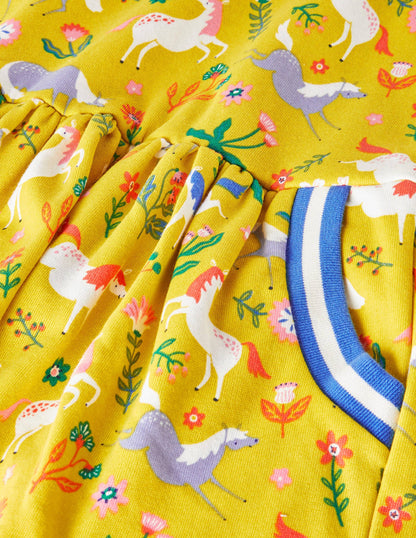 Cosy Printed Sweatshirt Dress-Sweetcorn Yellow Ponies-3