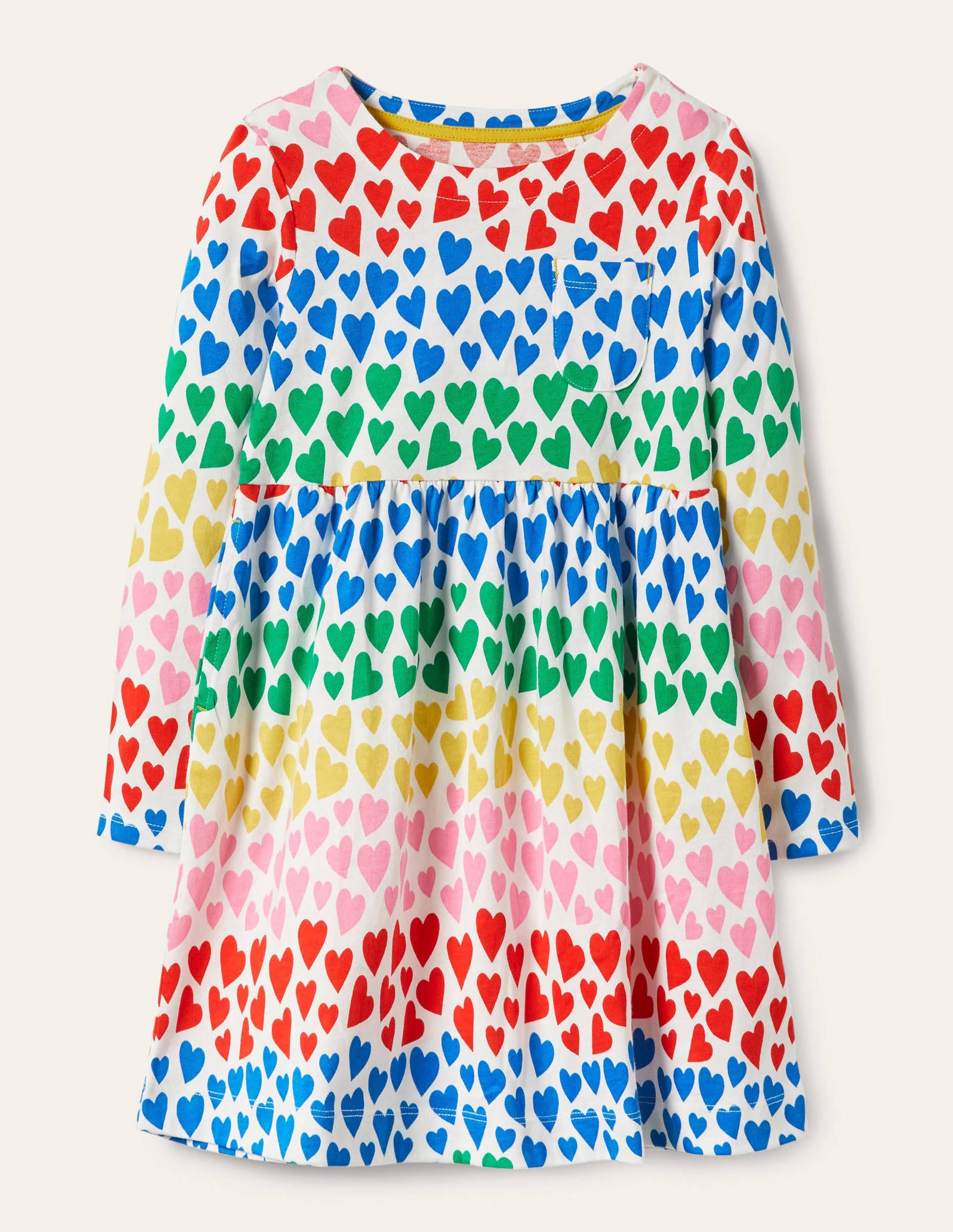 Long Sleeve Fun Jersey Dress-Multi Rainbow Hearts - Image 1