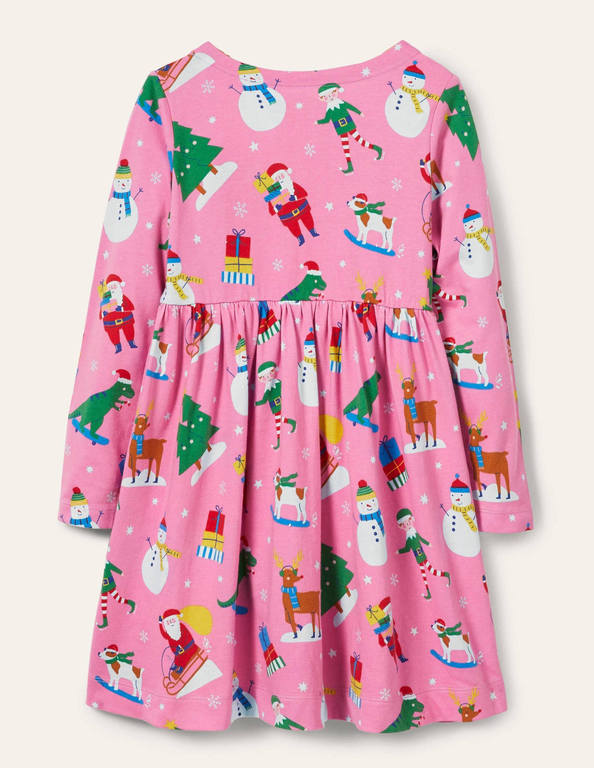 Long Sleeve Fun Jersey Dress-Petal Pink Festive Friends-2