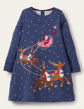 Big Appliqué Jersey Dress-Navy Father Christmas