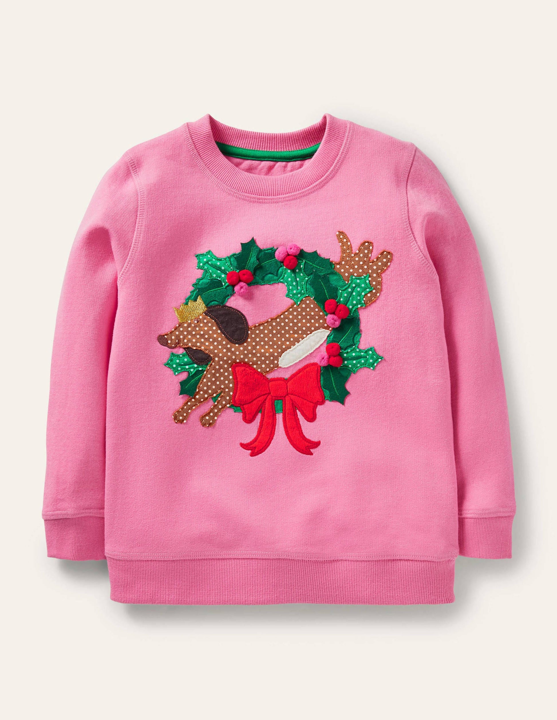 Cosy Appliqué Sweatshirt-Bright Petal Pink Sausage Dog-1